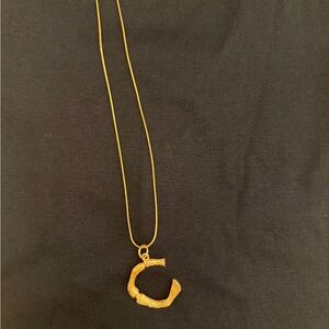 Gold Necklace with Bamboo-Style Letter C